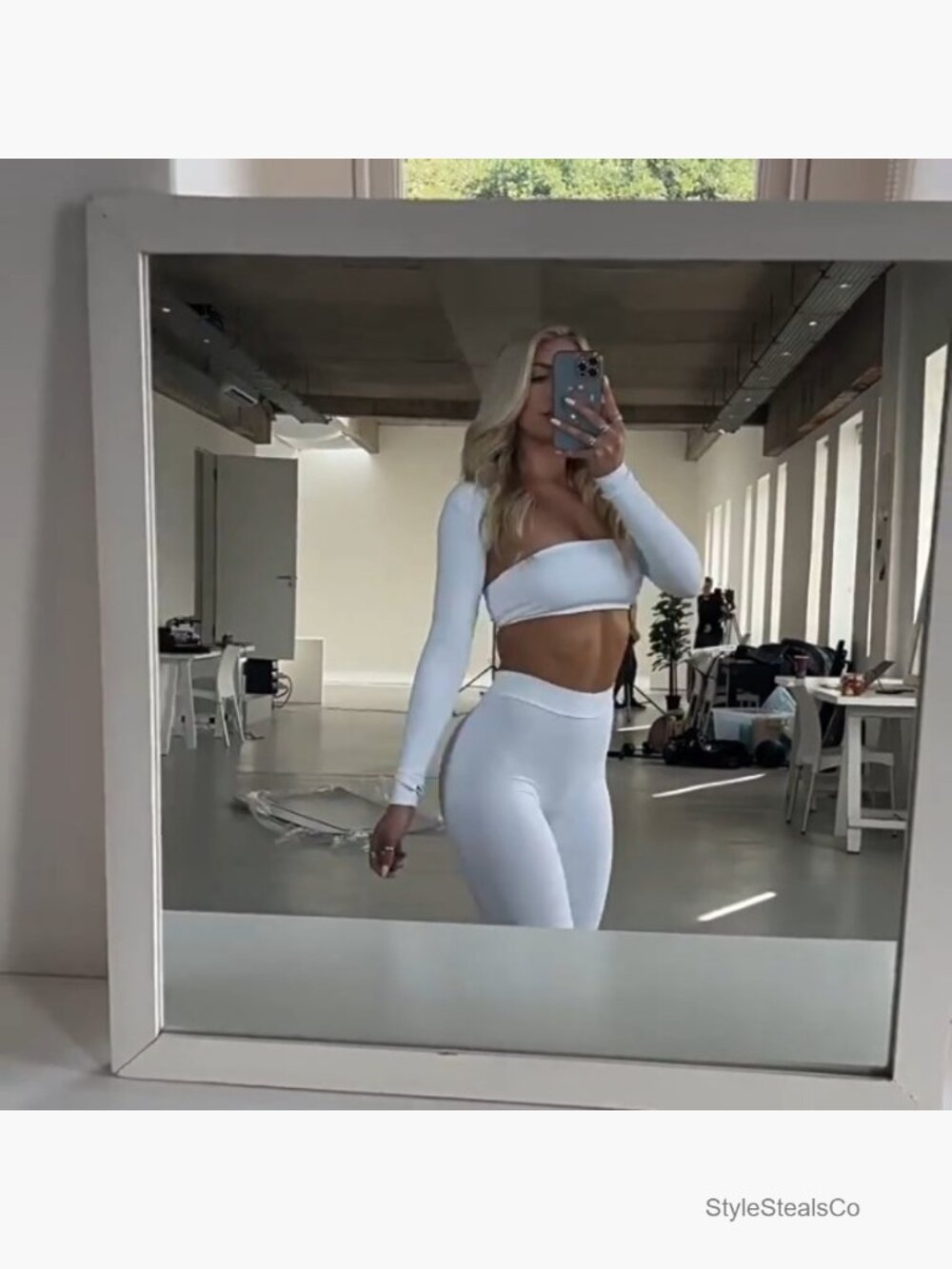 Square Neck Long Sleeve Crop Top with Built in Bra Cutout Back - Picture 7 of 7